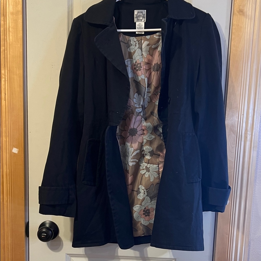 Urban Behavior Black Trench Coat with Floral Lining